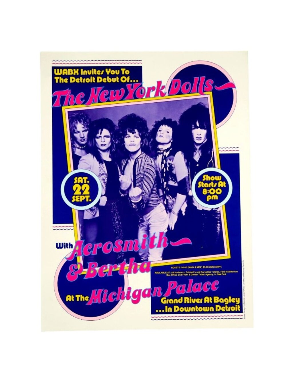 New York Dolls Aerosmith 1973 Dennis Loren Poster, 90s Reprint, Michigan Palace
